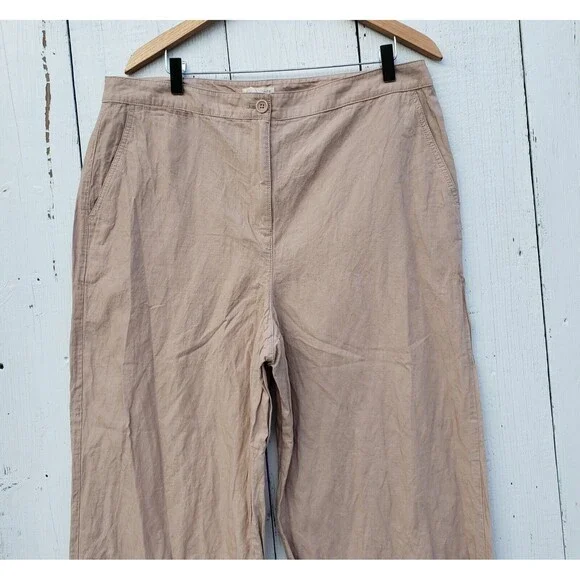 Eileen Fisher Women Beige Cotton Blend Trouser Capris Sz 16